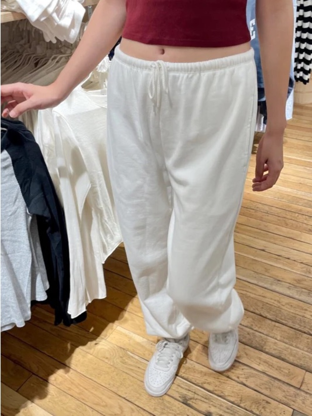 Brandy Melville White Wide Leg Low-Rise Sweatpants